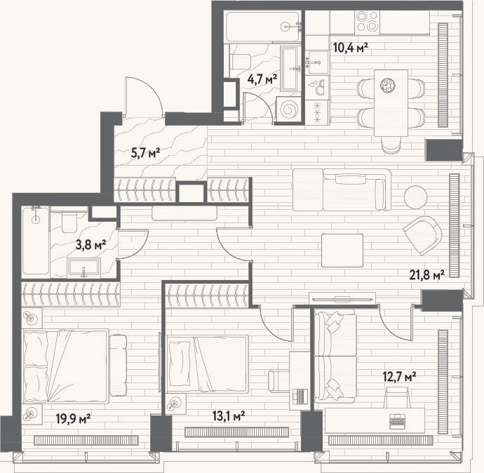 Планировка: 4+ к, 92,1 м²