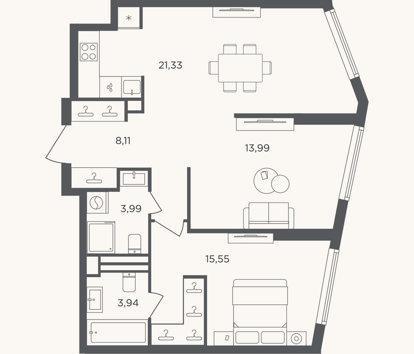 Планировка: 2-к, 66,9 м²