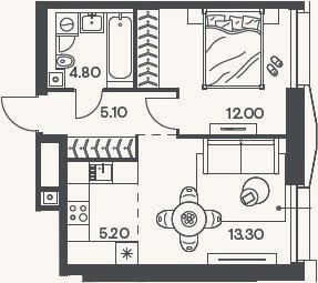 Планировка: 2-к, 40,4 м²