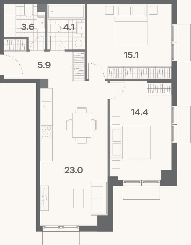 Планировка: 3-к, 66,1 м²
