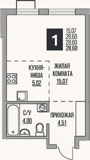 Планировка: Студия, 28,6 м²