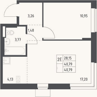 Планировка: 2-к, 40,8 м²