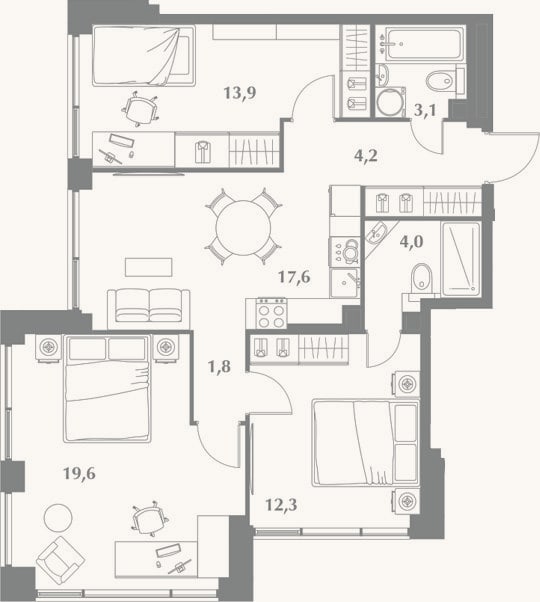 Планировка: 4+ к, 76,5 м²