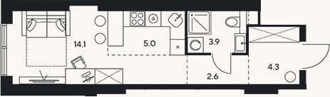 Планировка: Студия, 29,9 м²