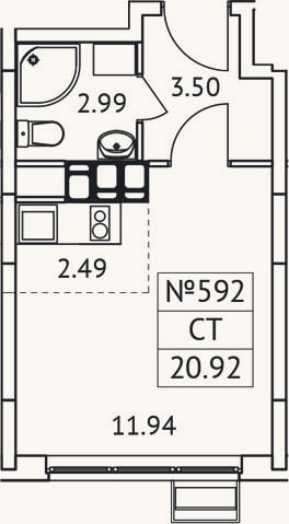 Планировка: Студия, 20,9 м²