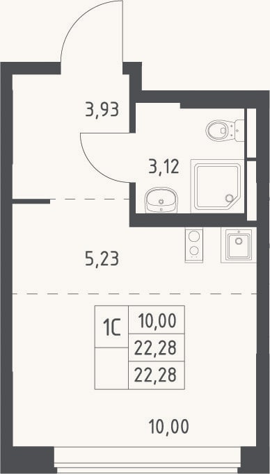 Планировка: Студия, 22,3 м²