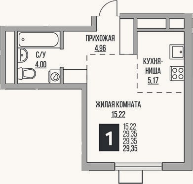 Планировка: Студия, 29,4 м²