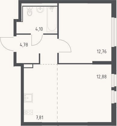 Планировка: 2-к, 42,3 м²