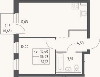 Планировка: 2-к, 36,5 м²
