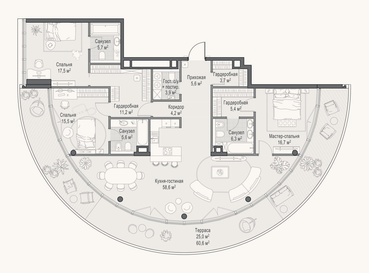 Планировка: 4+ к, 167,5 м²