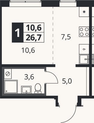 Планировка: Студия, 26,7 м²