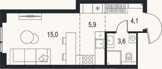 Планировка: Студия, 28,6 м²