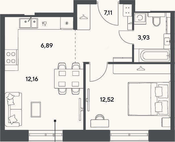 Планировка: 2-к, 42,6 м²