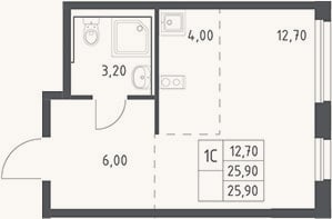 Планировка: Студия, 25,9 м²