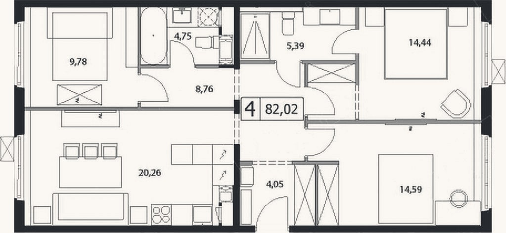 Планировка: 4+ к, 82 м²