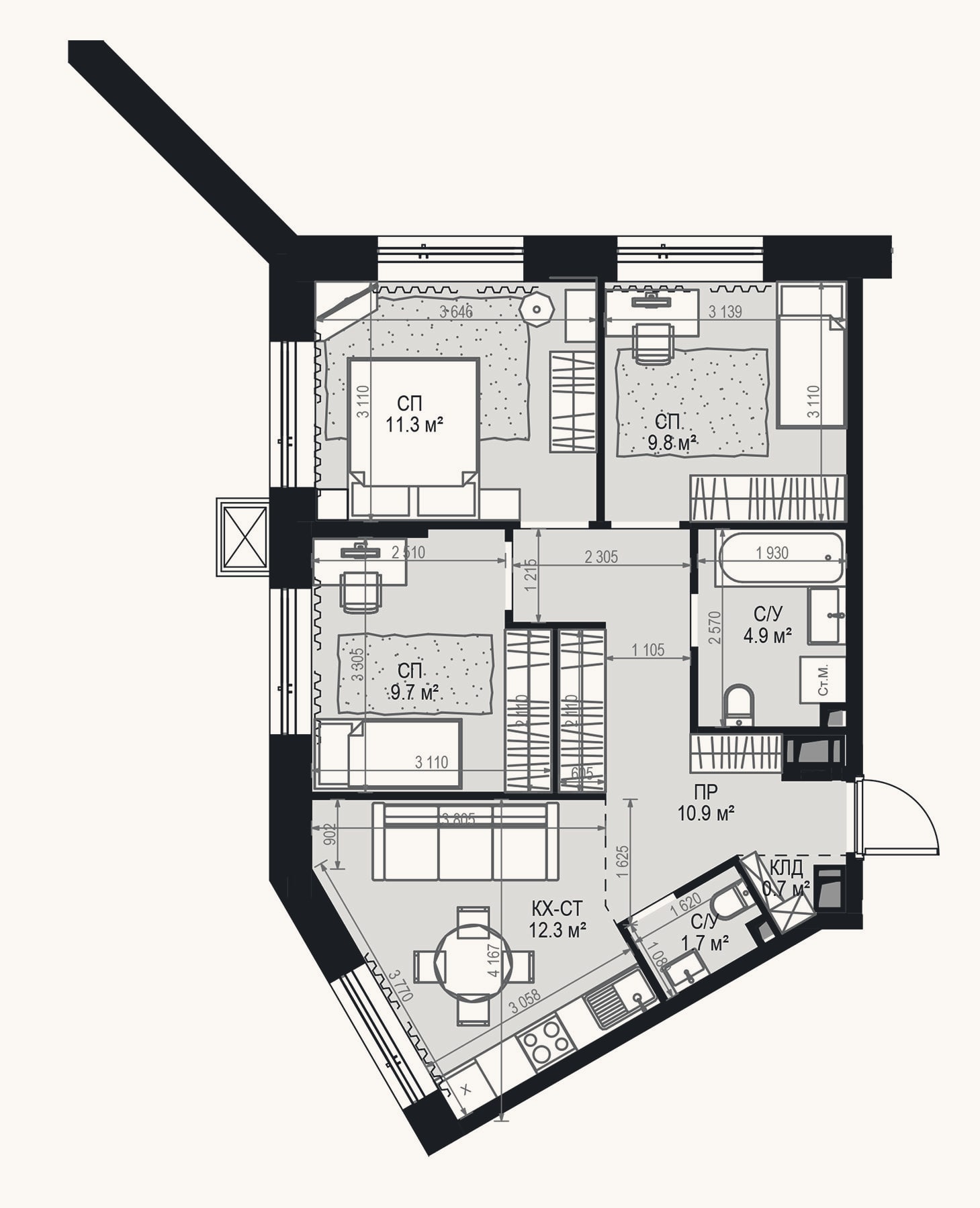 Планировка: 4+ к, 60,7 м²