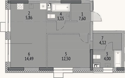 Планировка: 2-к, 51,7 м²