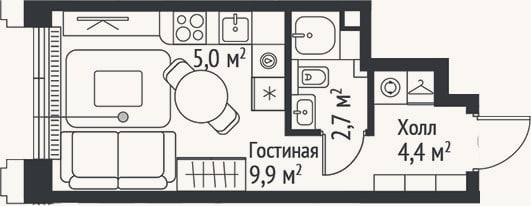 Планировка: Студия, 22 м²