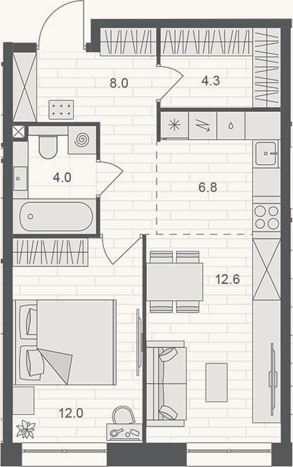 Планировка: 2-к, 47,7 м²