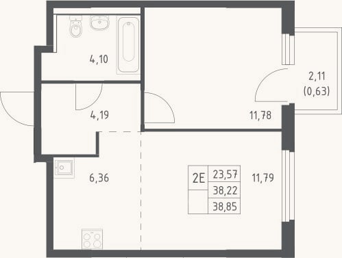 Планировка: 2-к, 38,2 м²