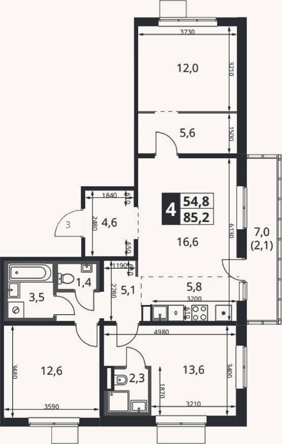 Планировка: 4+ к, 84,7 м²