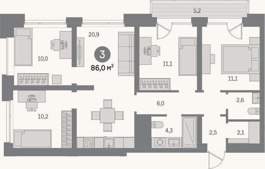 Планировка: 4+ к, 80,8 м²