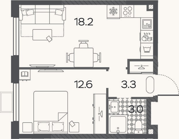 Планировка: 2-к, 37,1 м²