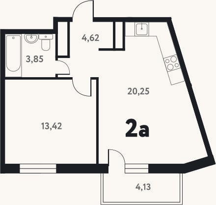 Планировка: 2-к, 42,3 м²