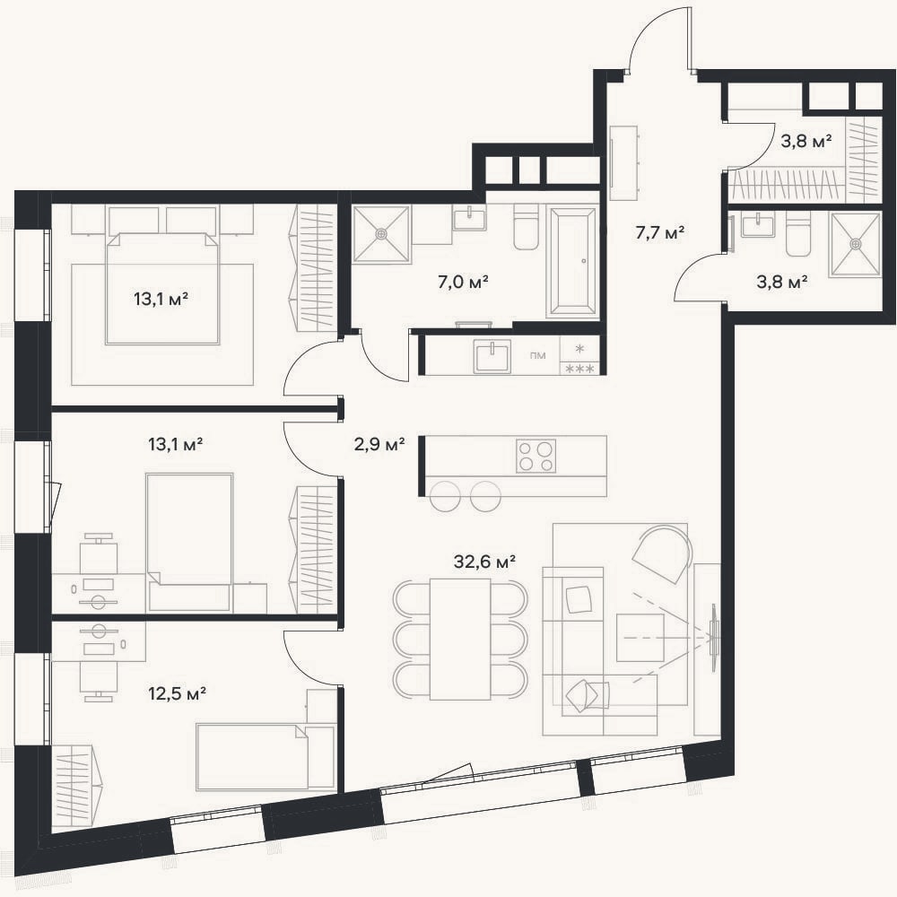 Планировка: 4+ к, 97,8 м²