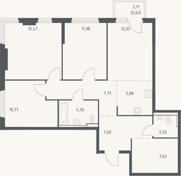Планировка: 4+ к, 86,8 м²