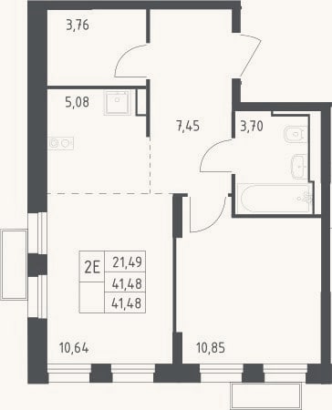 Планировка: 2-к, 41,5 м²