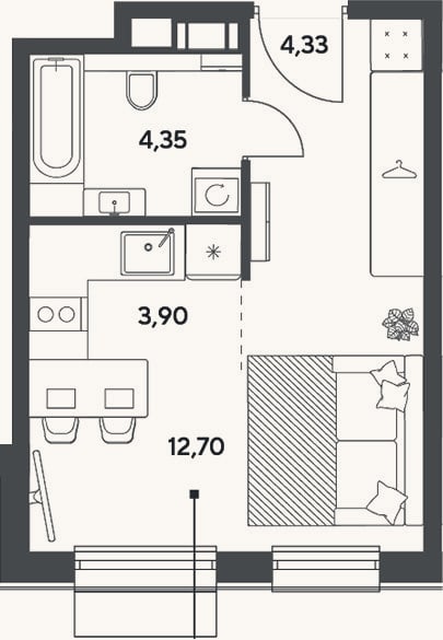 Планировка: Студия, 25,3 м²