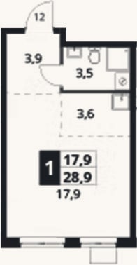 Планировка: Студия, 28,9 м²