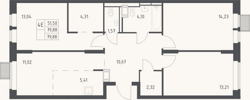 Планировка: 4+ к, 79,9 м²