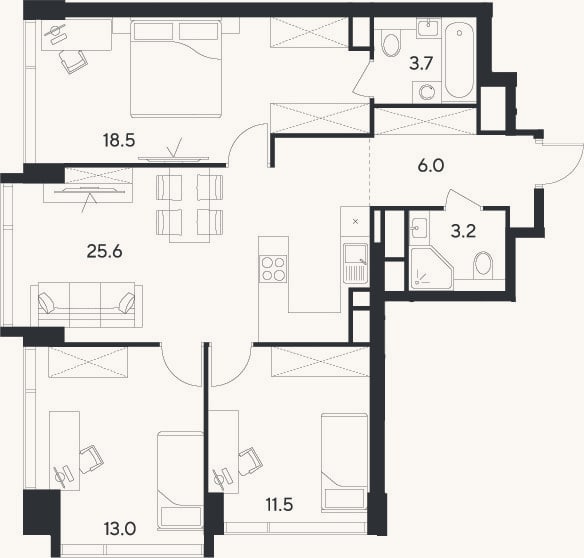 Планировка: 4+ к, 81,5 м²