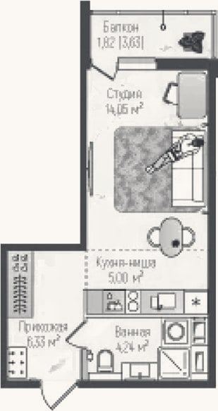 Планировка: Студия, 29,6 м²