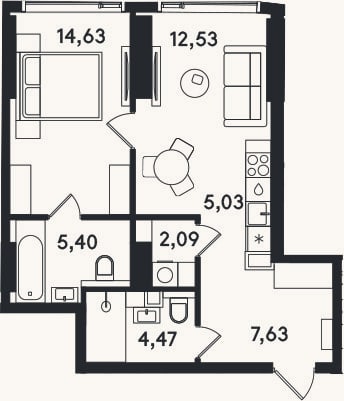Планировка: 2-к, 51,8 м²