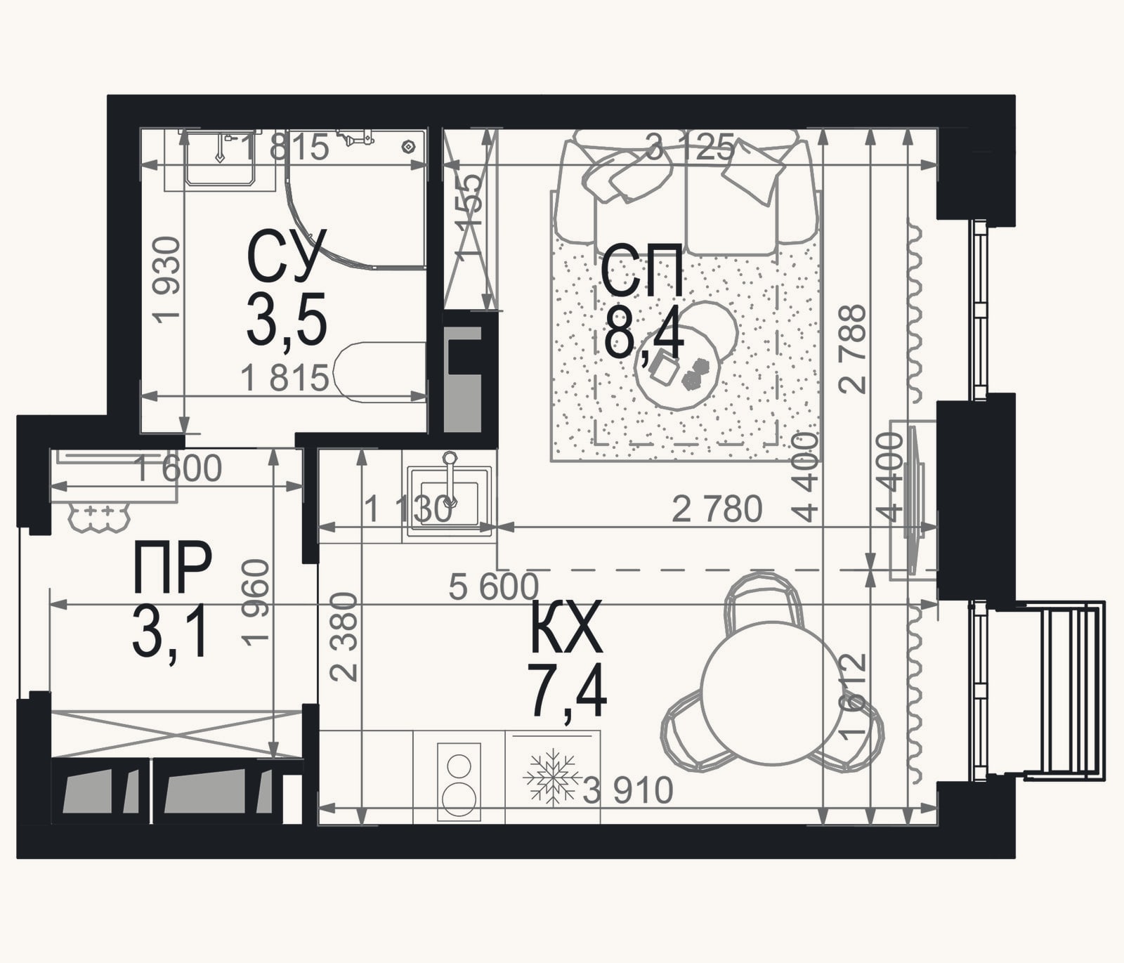 Планировка: Студия, 22,4 м²