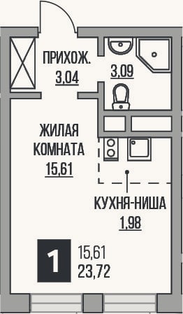 Планировка: Студия, 23,7 м²