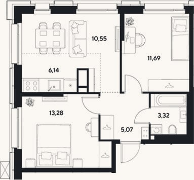 Планировка: 3-к, 50,1 м²