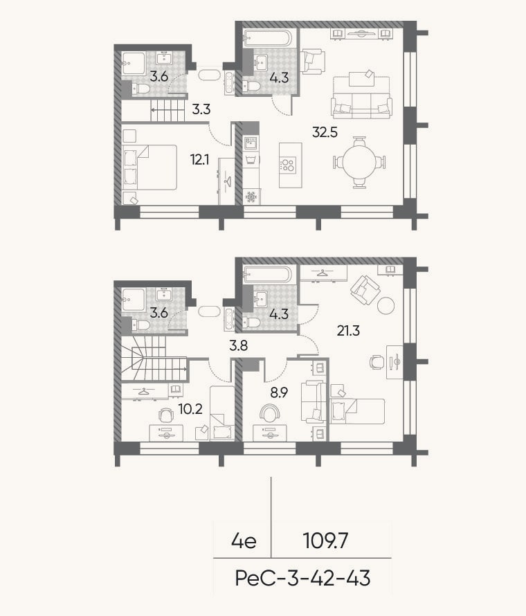 Планировка: 4+ к, 109,7 м²