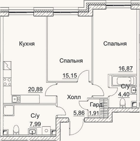 Планировка: 3-к, 73,1 м²