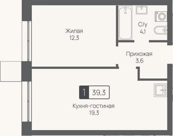 Планировка: 2-к, 39,3 м²