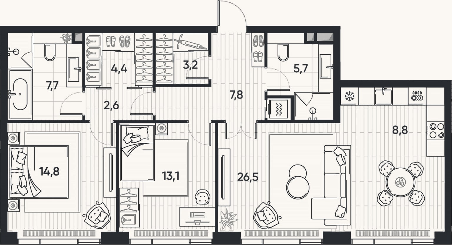 Планировка: 3-к, 95,2 м²