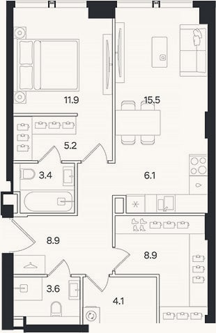 Планировка: 2-к, 67,6 м²