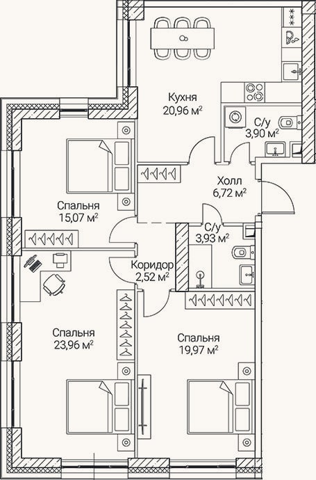 Планировка: 4+ к, 97 м²