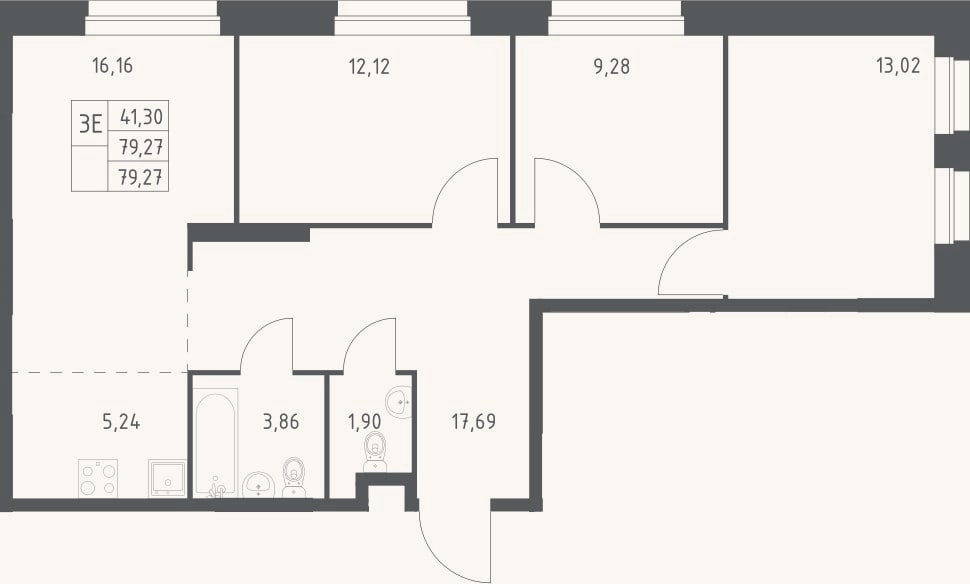 Планировка: 4+ к, 79,3 м²