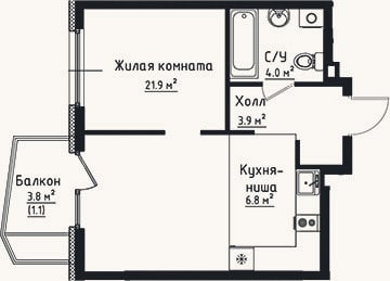 Планировка: Студия, 36,6 м²