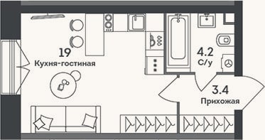 Планировка: Студия, 26,6 м²