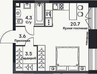 Планировка: Студия, 32,1 м²